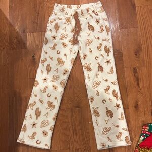 Cream Pajama Pants with Western Print